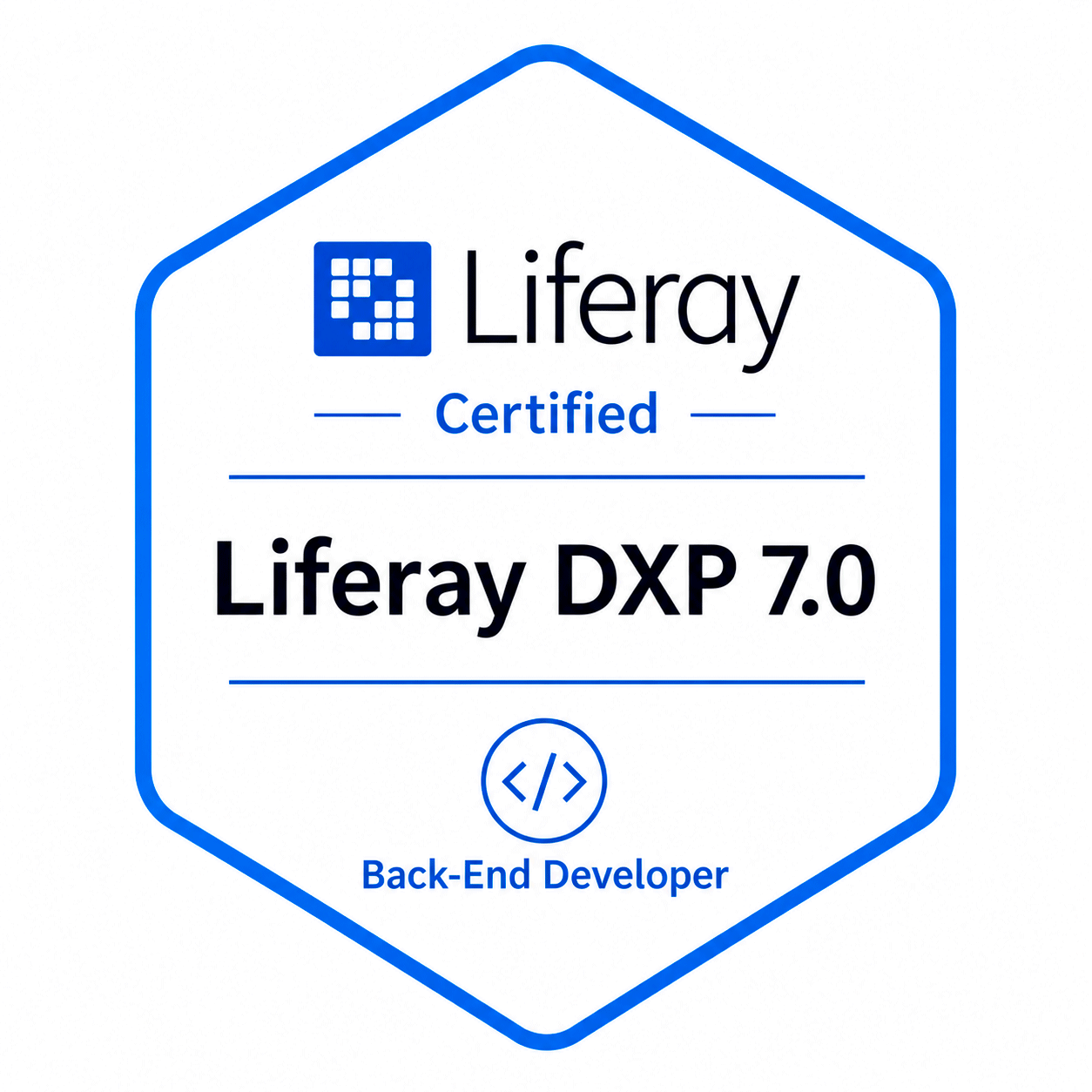 Liferay DXP 7.0 Certified Professional Back-End Developer badge