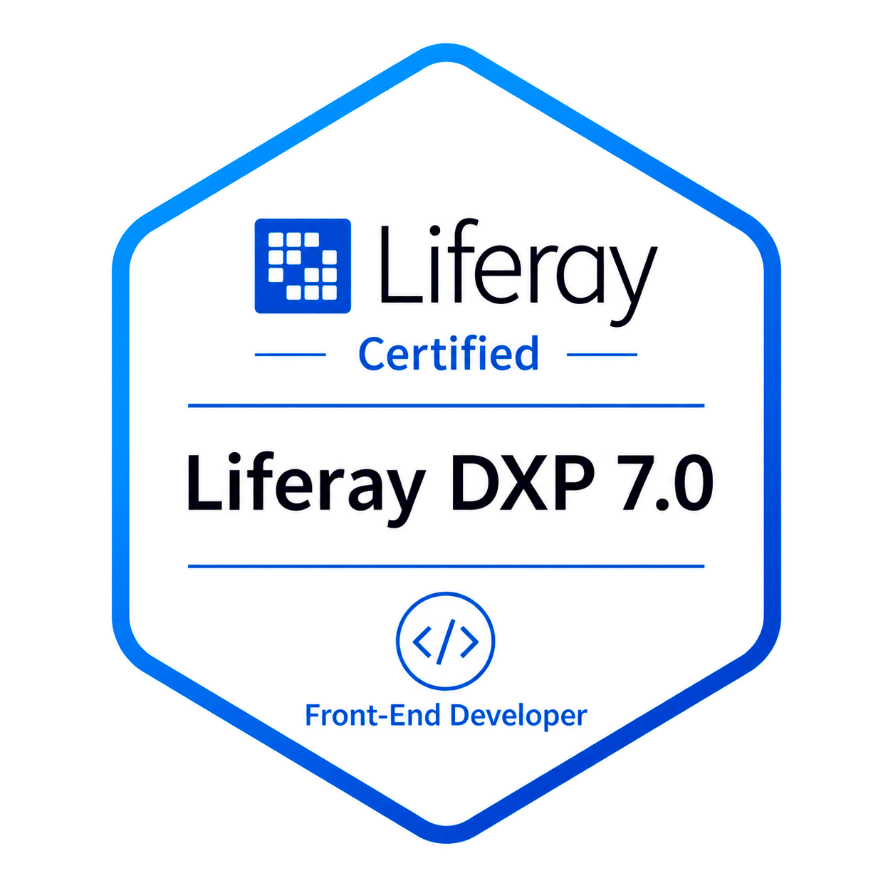 Liferay DXP 7.0 Certified Professional Front-End Developer badge