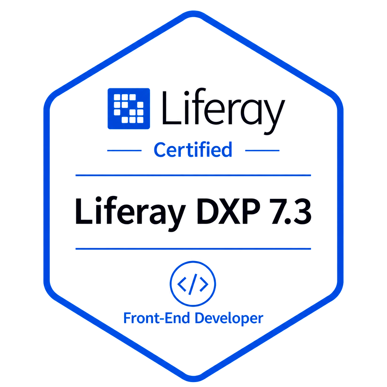 Liferay DXP 7.3 Certified Professional Front-End Developer badge