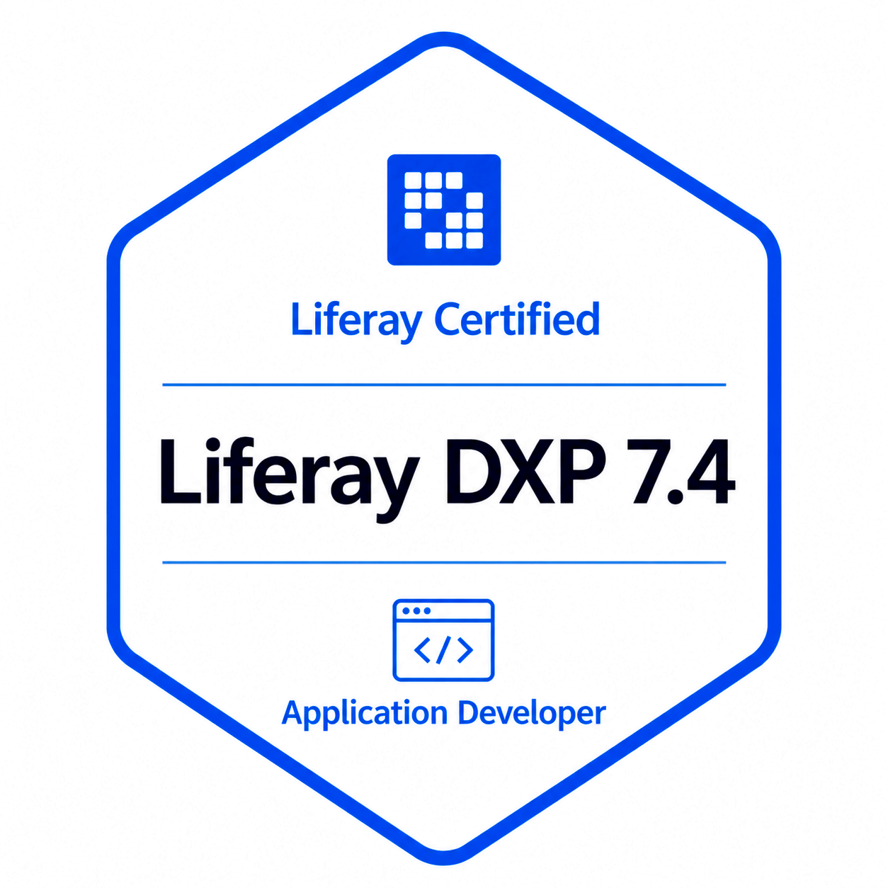 Liferay DXP 7.4 Application Developer certification badge