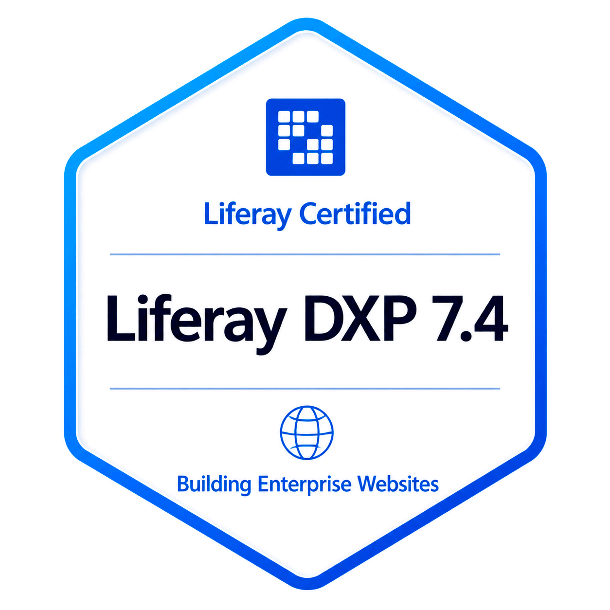Liferay DXP 7.4 Building Enterprise Websites certification badge